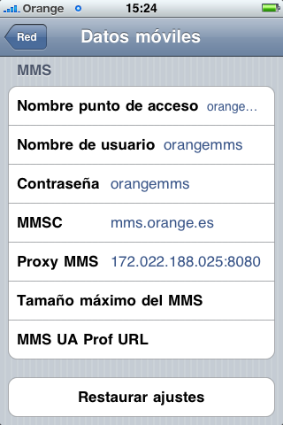 Configuración de MMS en Orange